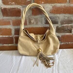 VIA SPIGA HOBO SHOULDER TOTE HANDBAG PURSE WHITE/IVORY/TAN  LEATHER ZIP GOLD